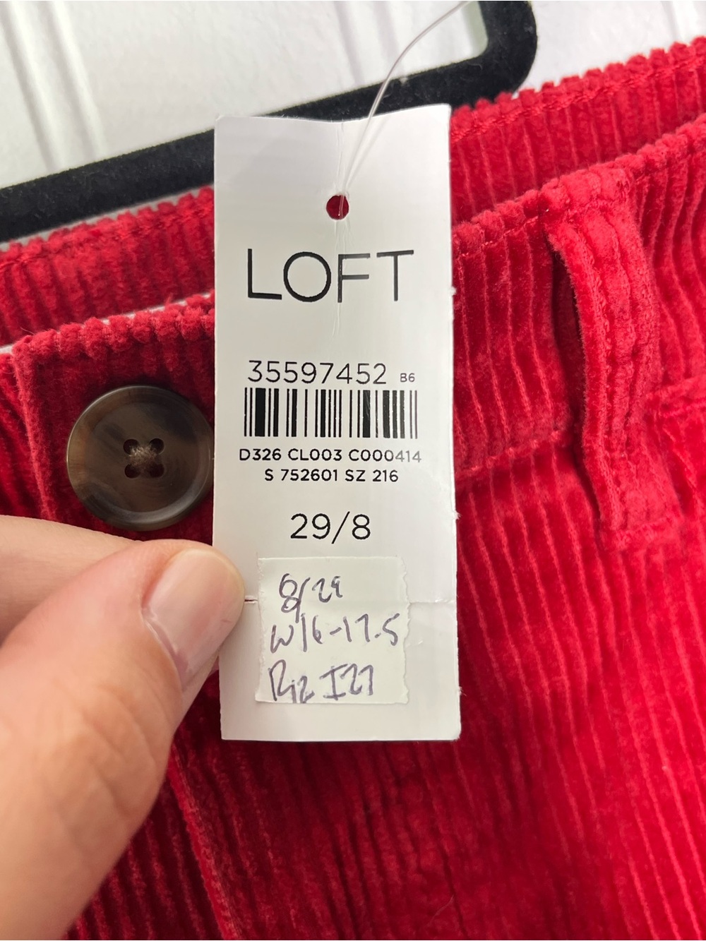 LOFT NWT Red Corduroy Slim Straight Leg Pants High Rise Festive Holiday Ribbed - Picture 3 of 4